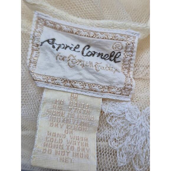 90s April Cornell Hopeless Romantic Boho Creamy Maxi Dress Sheer Mesh Overlay M - Picture 7 of 7